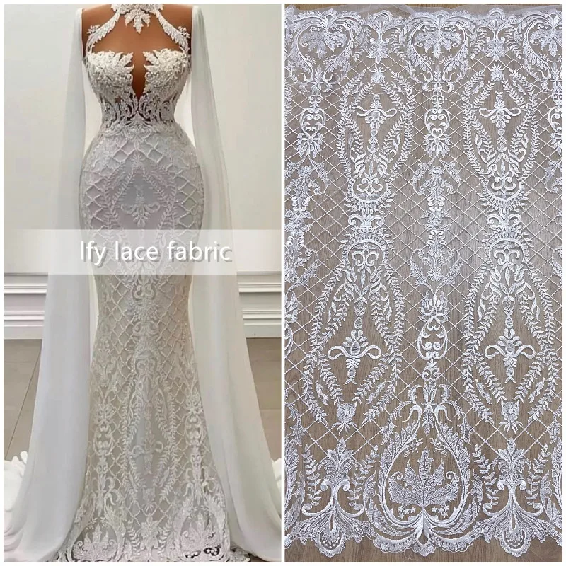 Off White Africa Lace Fabric 2022 HIgh Quality Wedding Dress Sewing Embroidery Lace Fabric Sell By Yard