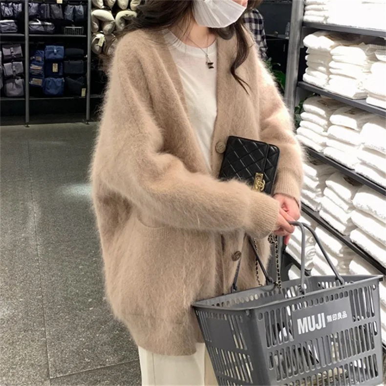 

New Soft Waxy Sweater Jacket Women Autumn Winter Mink-like Fur Coat Female Gentle Lazy Long Loose Knitwear Cardigan Ladies Tops