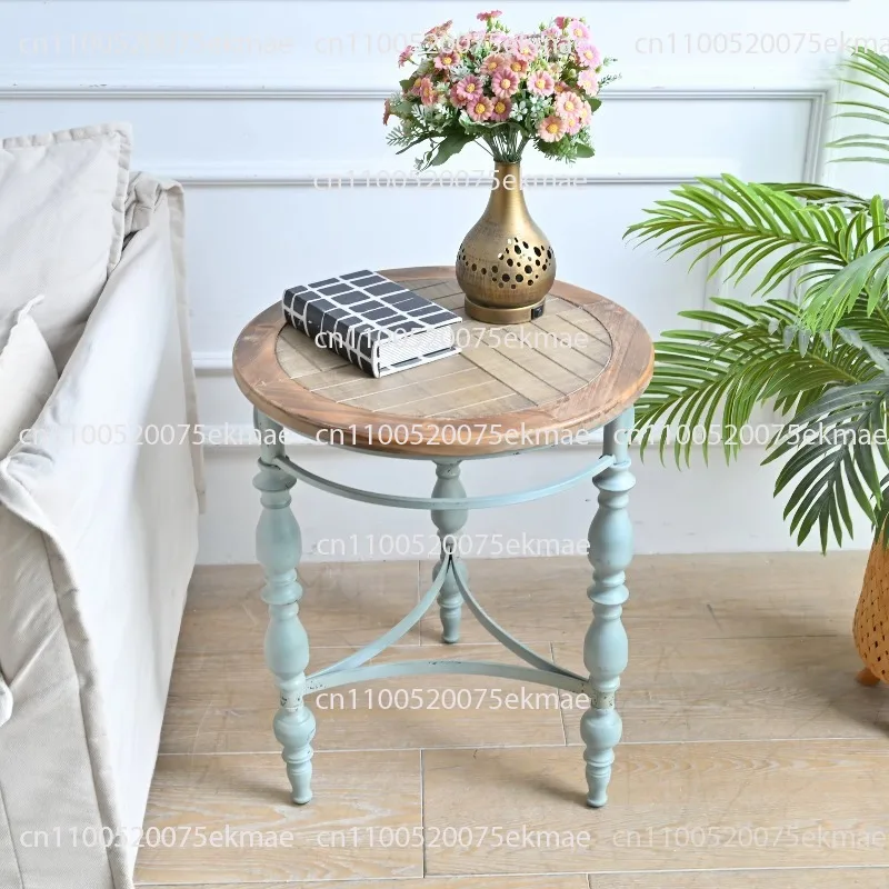 INNOVA rustic wood carved round coffee table antique shabby chic side corner table with removable legs