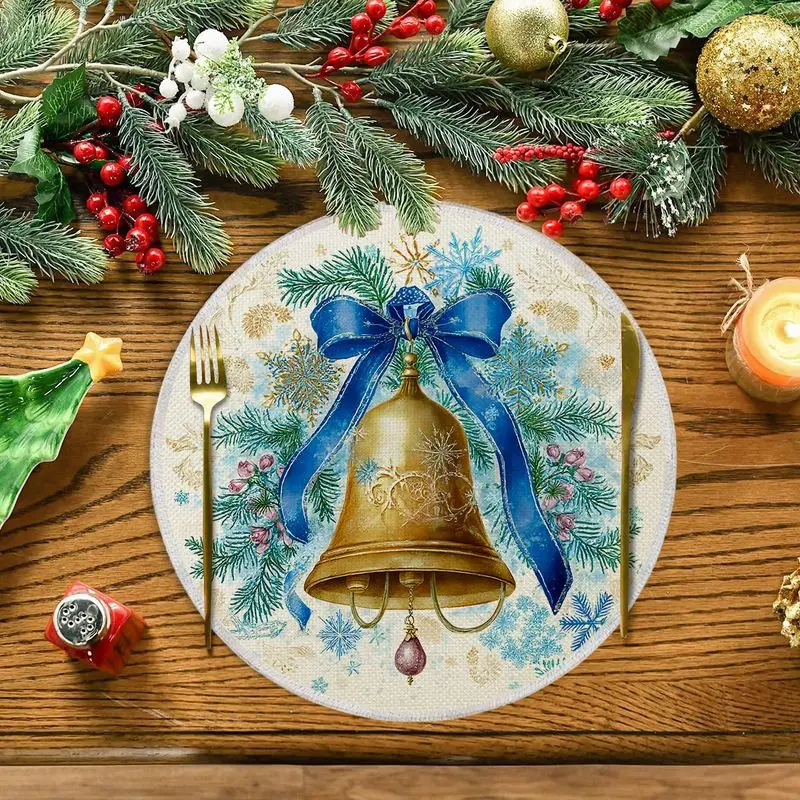 Dreamy Blue Purple Christmas Tree Circular Christmas Mat, Wear-Resistant Plate Mat, Home Dining Table Decoration Mat