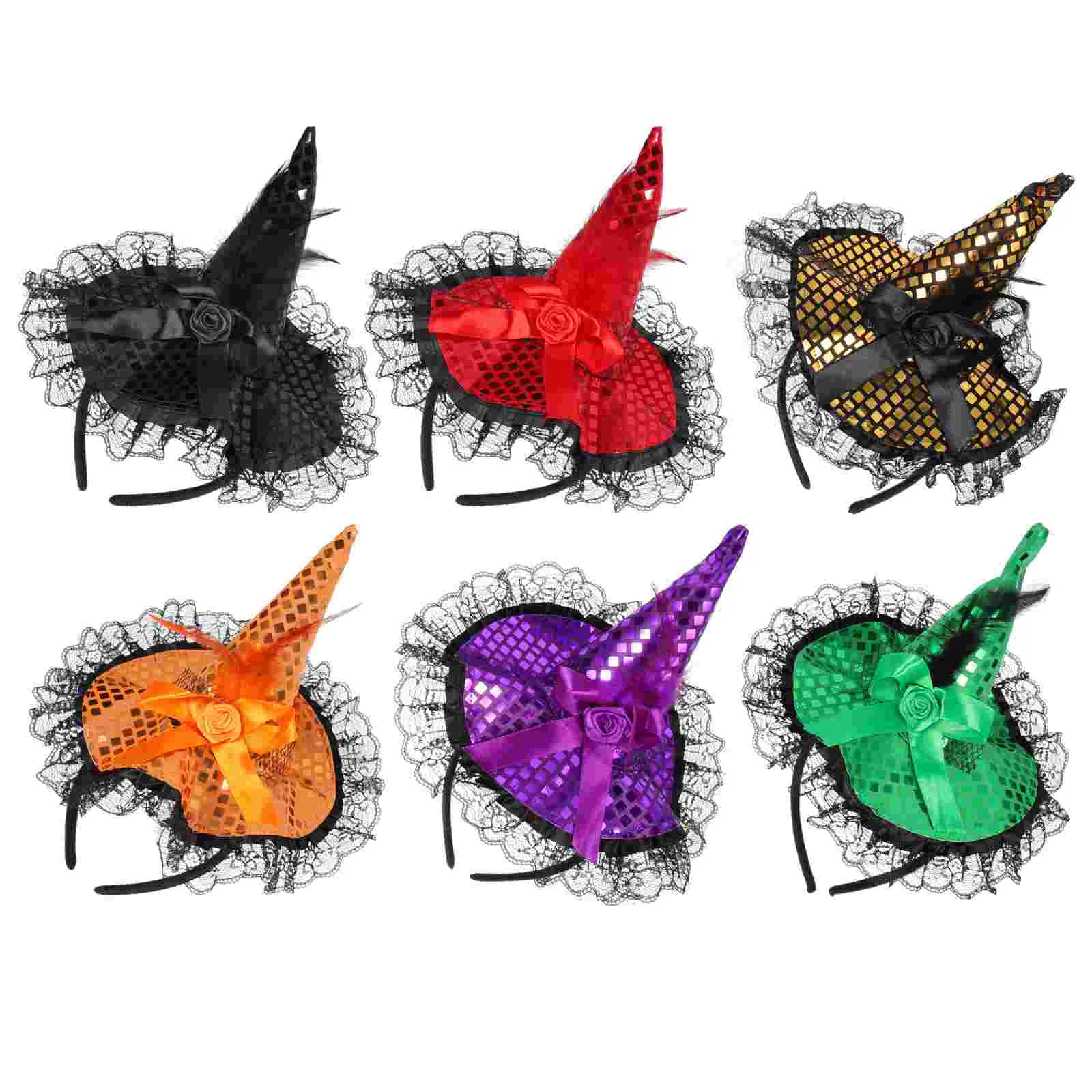 6 Pcs Witch Hat Headband Themed Costume Accessory Halloween Hair Hoops for Women Mini Cosplay Cloth Party Headwear