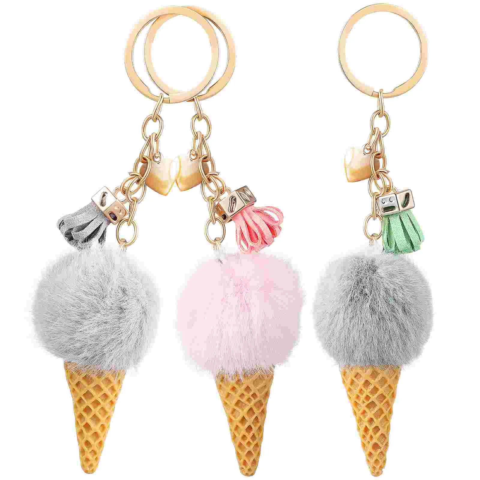 Candy Decor Plush Keyring Chain Puffy Bags Tote Keychain Pink for Car Keys Decoration Purse Rack