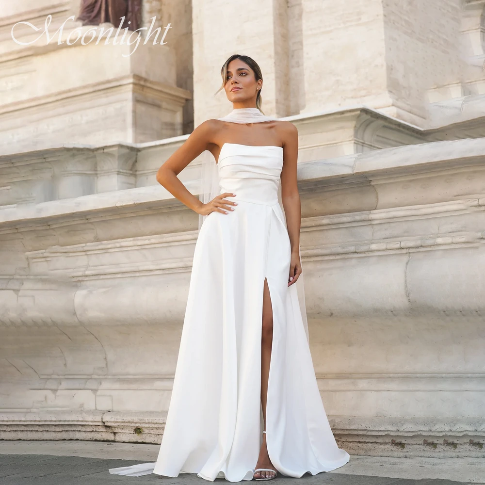 Elegant Shawl Strapless A-Line Wedding Dress 2026 High Side Slit Sleeveless Open Back Sweep Train Vestidos De Novia Customized