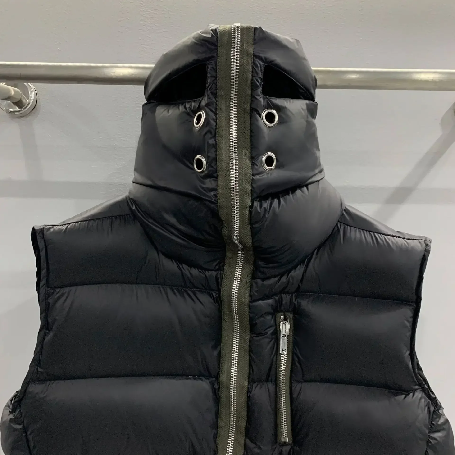 Inverno Rick Down Vest, Streetwear, 90% Goose Down, Owens Down Jackets, High Street Sobretudo, Punk Térmico Encapuzado RO Jackets, 24ss