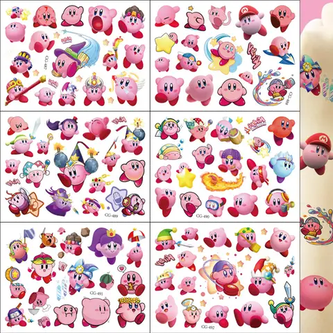 1Pcs Kawaii Anime Kirby Temporary Tattoo Stickers Body Art Waterproof Tattoo Stickers Cosplay Party Toys For Kids Gifts