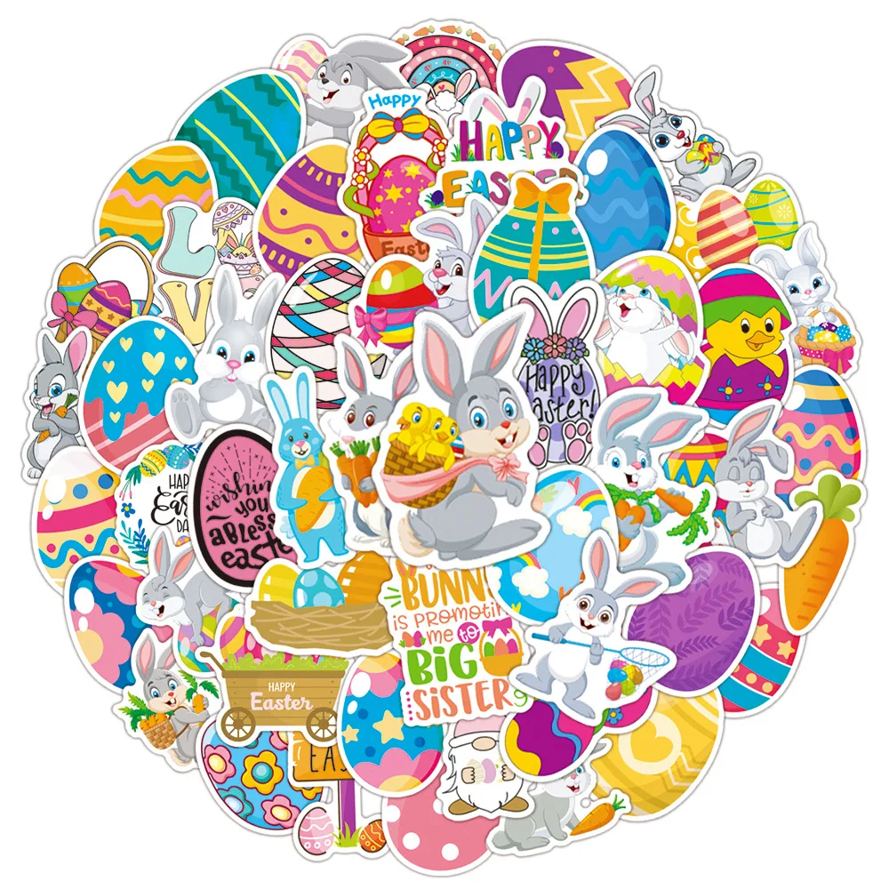 50Pcs Cartoon Easter Egg Bunny Series Graffiti Stickers Suitable for Laptop Helmets Desktop Decoration DIY Stickers Toys