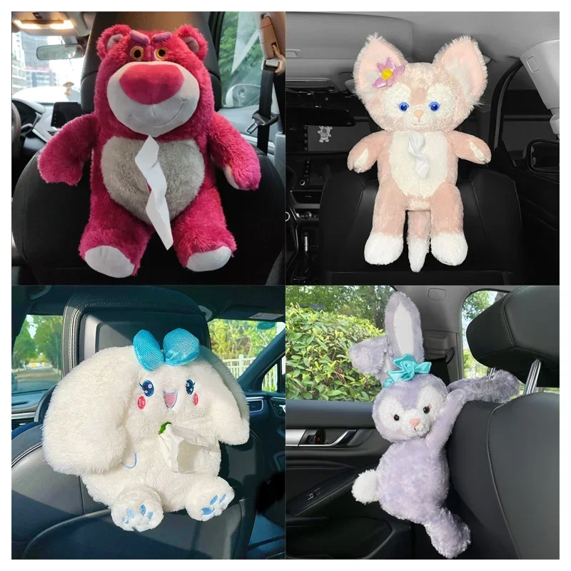 Anime Disney z serii pluszowa lalka pudełko na chusteczki do samochodu kreskówki Lotso LinaBell StellaLou Plushie szuflady samochodowe akcesoria