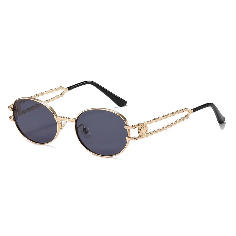 Metal Oval Hip-hop Trend Sunglasses Brand Designer Female Eyewear Anti-glare UV400 for Women Men