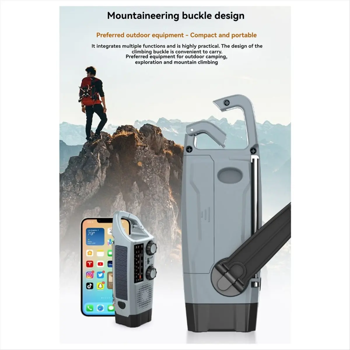 

Многофункциональное солнечное аварийное радио (AIMA) с диапазонами AM/FM/WB, мощным фонариком, ручным генератором и портативным зарядным устройством для телефона