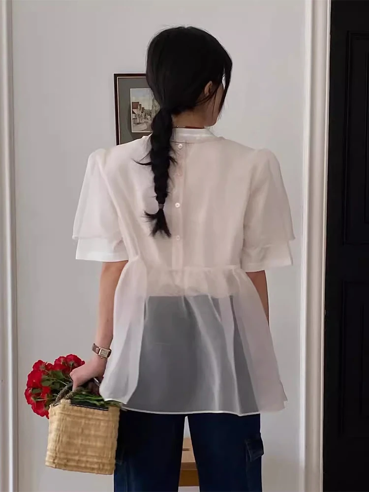 Liangliang Summer New Design Thin Me Cover up Women's Bubble Sve Top Layering Sle Korean Loose Fit round Ne irt