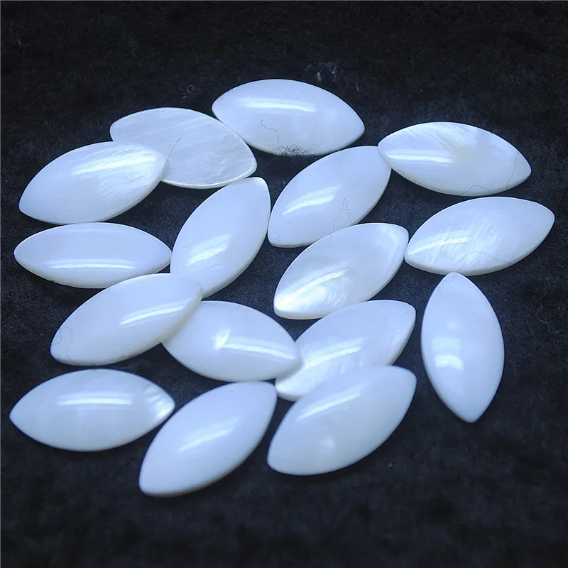 

15PCS White Mother OF PEARL CABOCHONS 9X18MM LOOSE BEADS CABS NO HOLE DIY JEWELRY FINDINGS