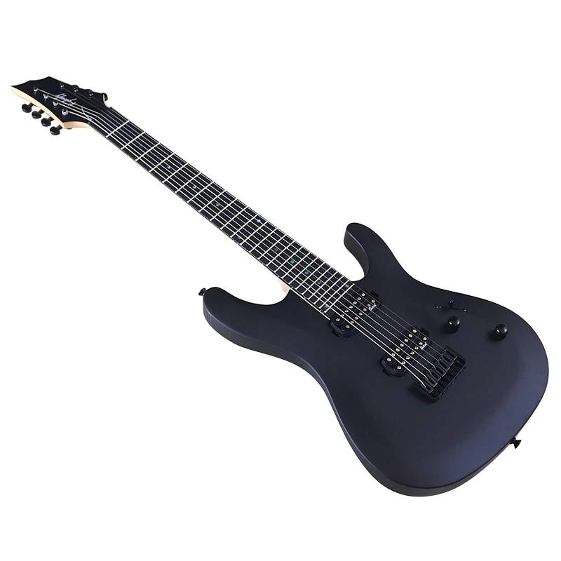 Black 7 String Electric Guitar Solid Okoume Body Maple Neck 648mm Scale Length Matte with Free Accessories High Quality