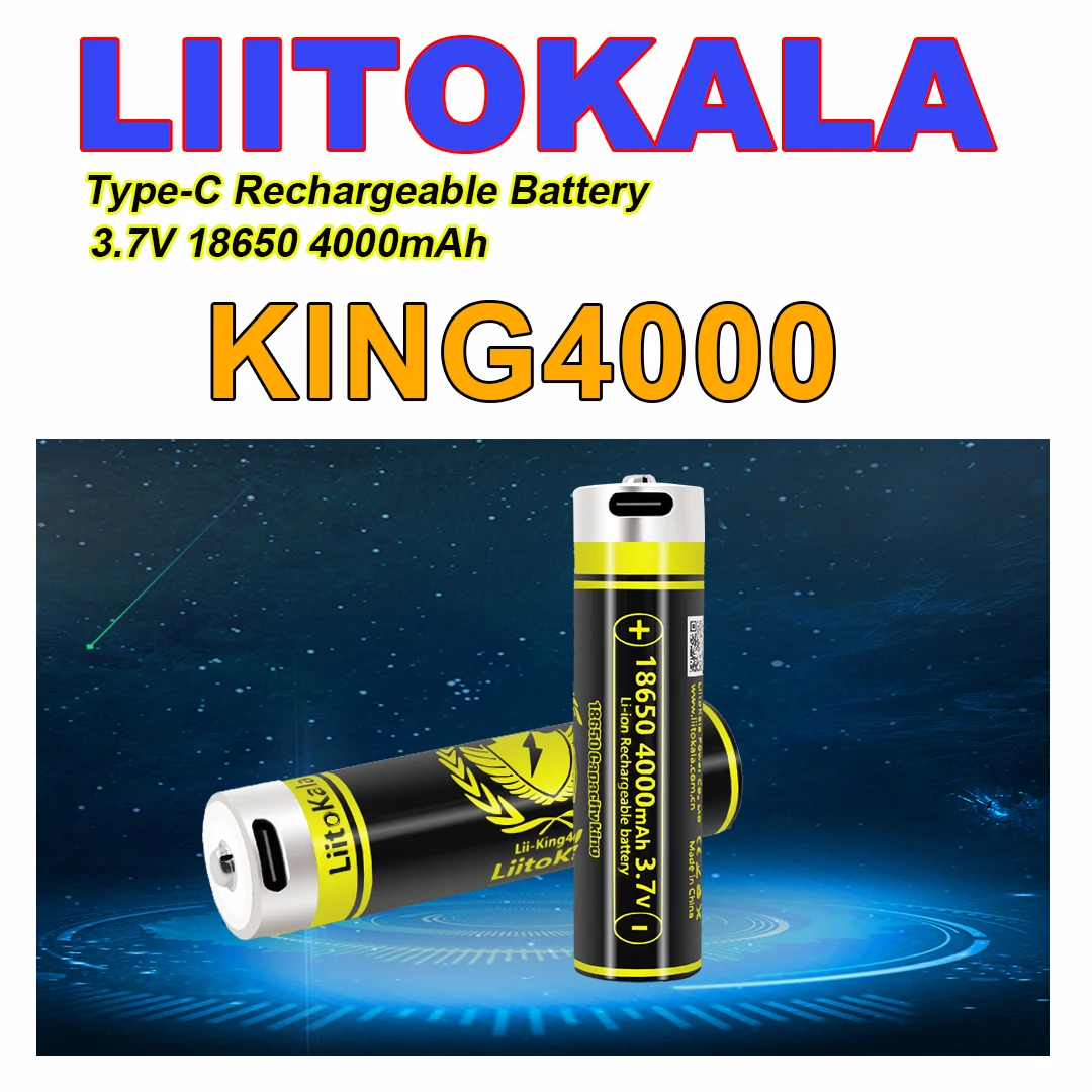 1-40pcs LiitoKala USB King4000 Type-C 5V Input 3.7V 18650 4000mAh Capacity Rechargeable Lithium USB Battery for Toy Keyboar