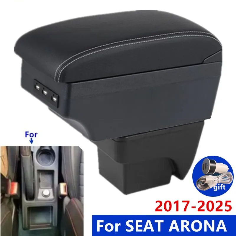 Für SEAT ARONA Auto Armlehne Box Retrofit multifunktionale doppelschichtige Aufbewahrungsbox USB-Aufladung einfach zu installieren Autozubehör