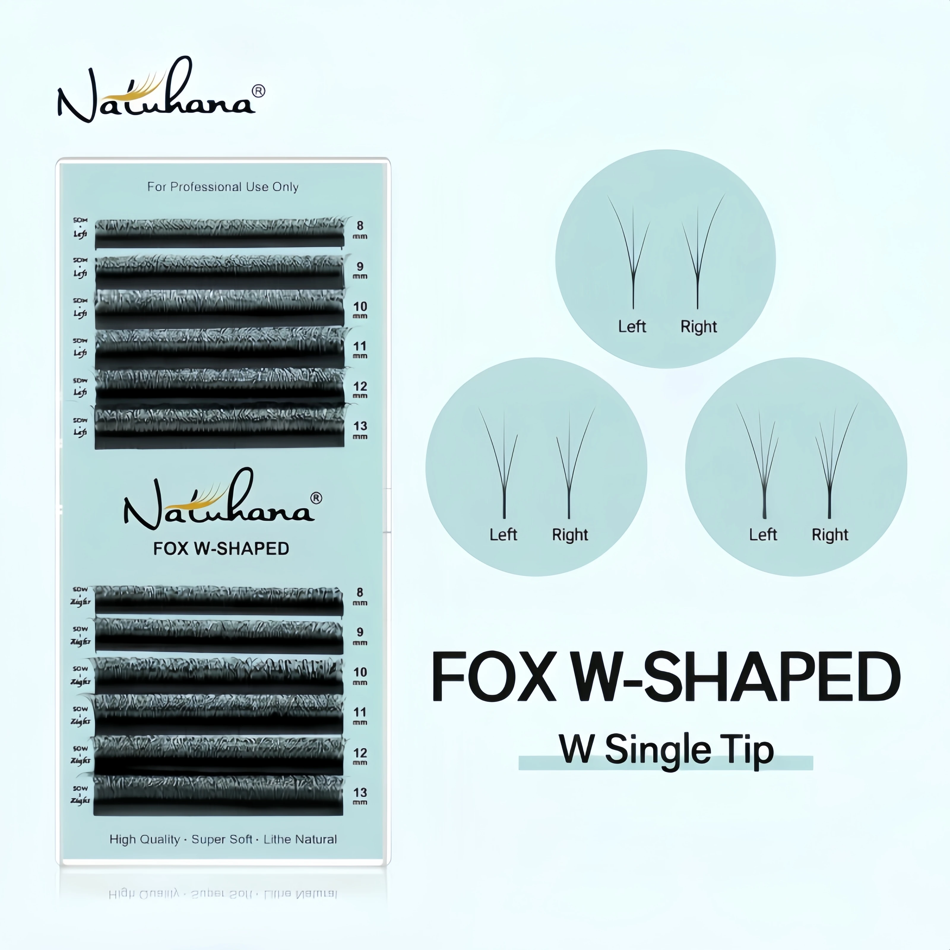 NATUAHANA Fox Eye 3D 4D 5D W-Form Volumen-Wimpernverlängerungen Katzenaugen-Wimpern mit langem Schwanz, natürlich flauschige Faux-Nerz-Wimpern