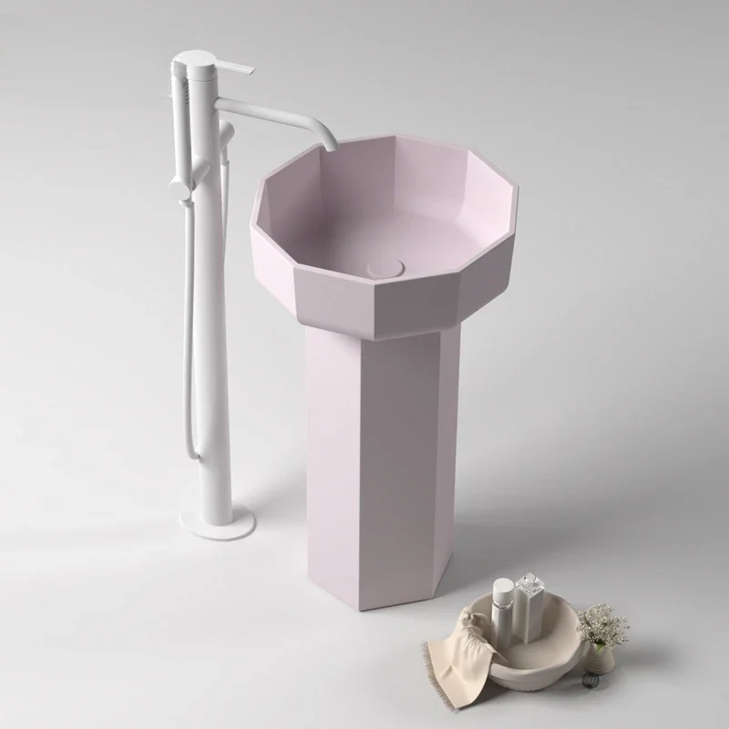 Floor standing pink matte balcony, outdoor hand wash basin, washbasin, sink, sink, column basin