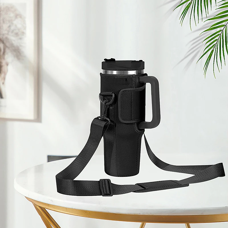 Outdoor hiking water bottle bag with adjustable shoulder strap, cup cover, solid color bottle holder, no water cup included