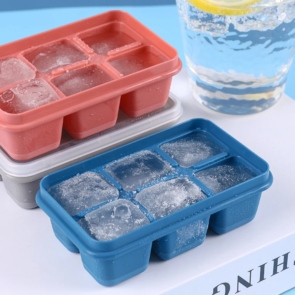 

Soft Bottom Square Shape Ice Maker Silicone Ice Cube Mold with Lid Household DIY Desert Ice Tray Mould Kitchen Bar Accessories