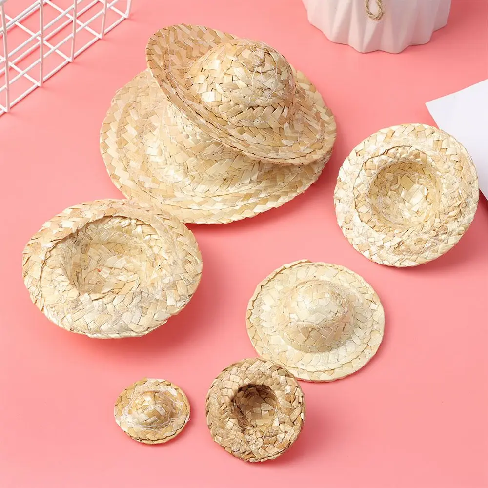 Multiple Sizes DIY Decoration Doll Caps Crafts Cute Toys Woven Straw Hat Doll Accessories