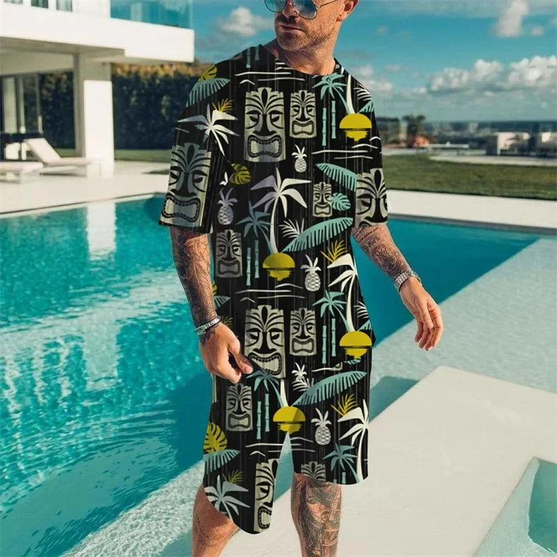 2024 New Summer Men\'s T Shirts+Shorts 2PCS Outfits Casual Holiday Style Shorts Sets 3D Print Male Clothes O-Neck Sportwear Suits