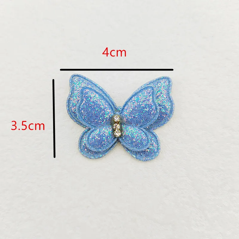 30 sztuk/partia 4*3.5CM dwuwarstwowe brokat motyl wyściełane aplikacje dla Craft ubrania akcesoria do szycia DIY akcesoria do włosów...