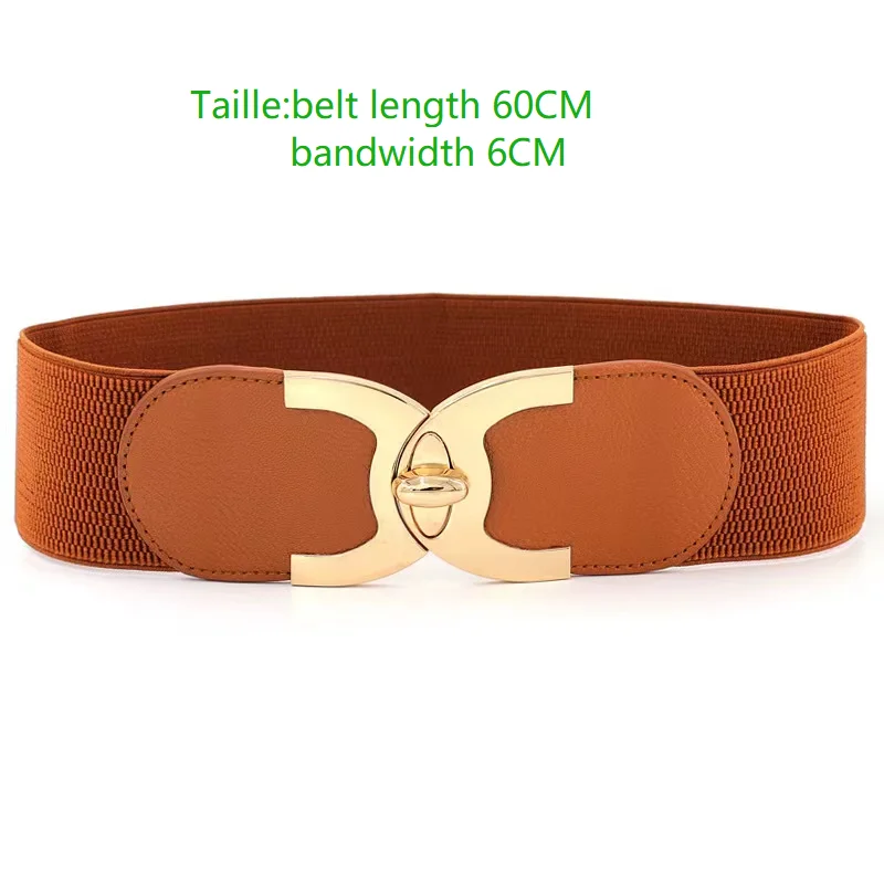 حزام نسائي، Ceinture Femme، حزام خصر مطاطي واسع مع إبزيم دوار ذهبي، حزام Cummerbund عريض أنيق Y2K #4