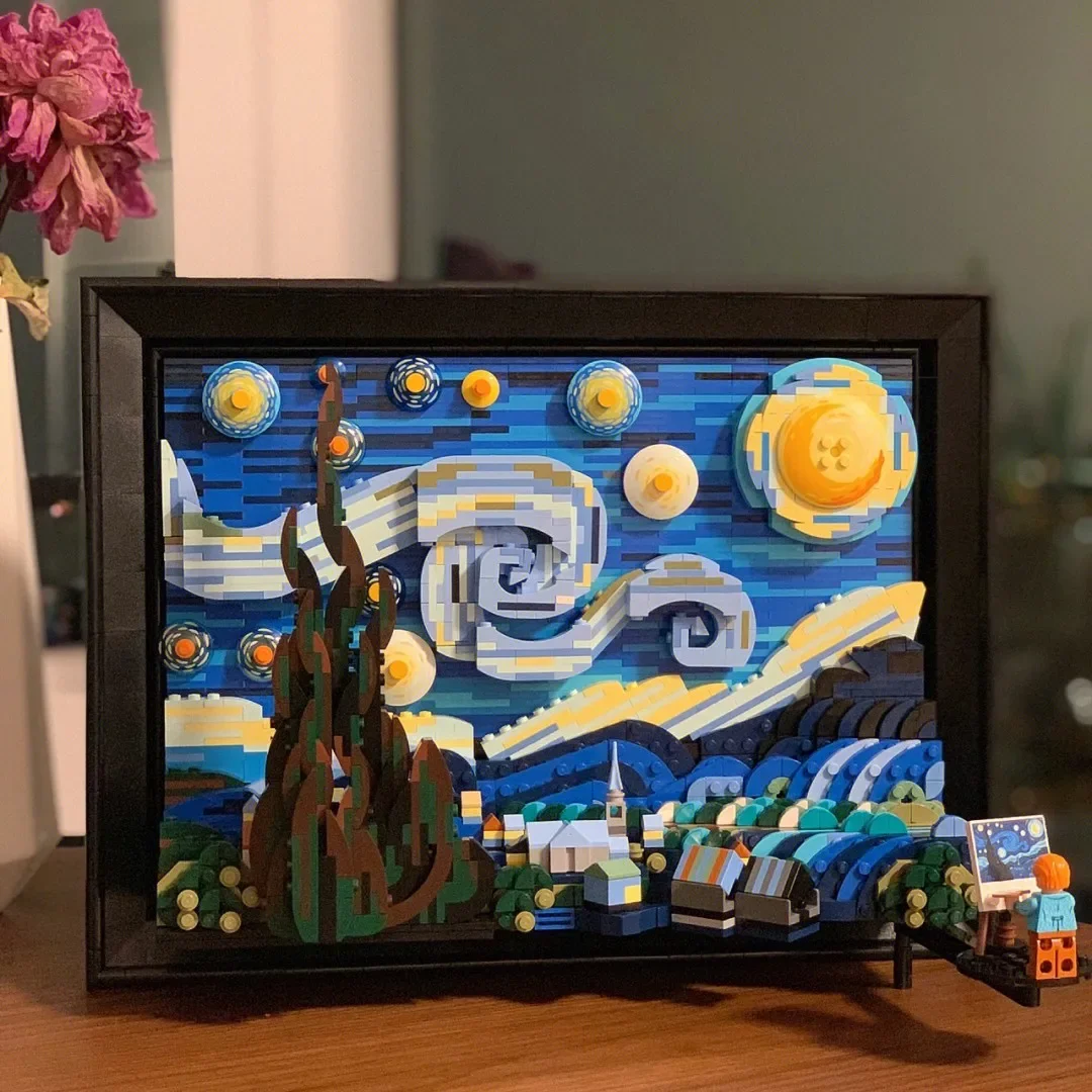 

Moc Creativity Vincent Van Gogh The Starry Night Building Blocks Art Painting Bricks Home Decorae Education Toy Holiday Gift