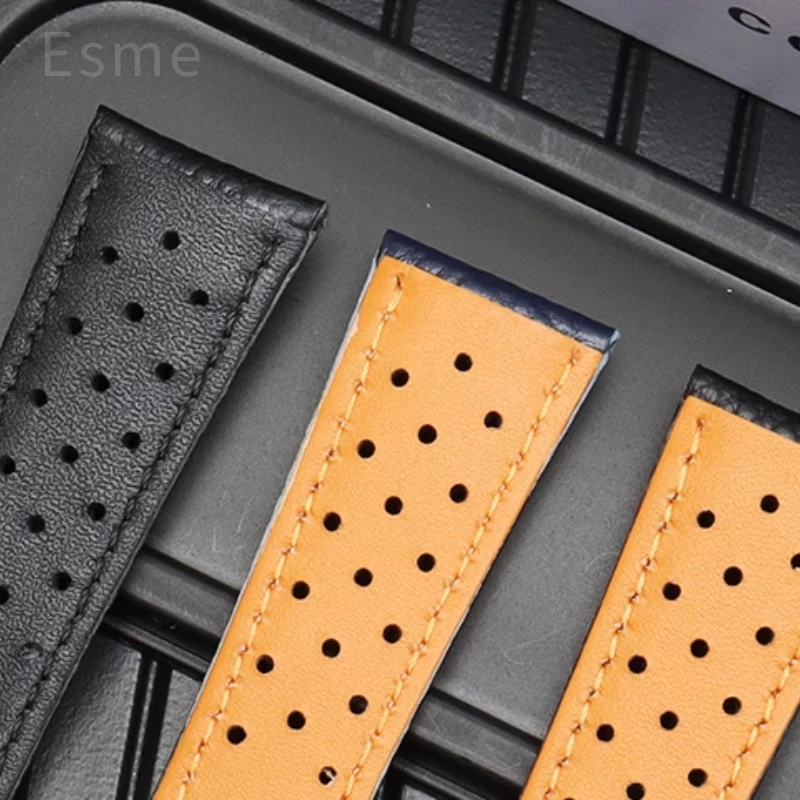 Para tag heuer monaco golfo série excelente permeabilidade ao ar pulseira de relógio de couro de vaca genuíno de qualidade premium 22mm