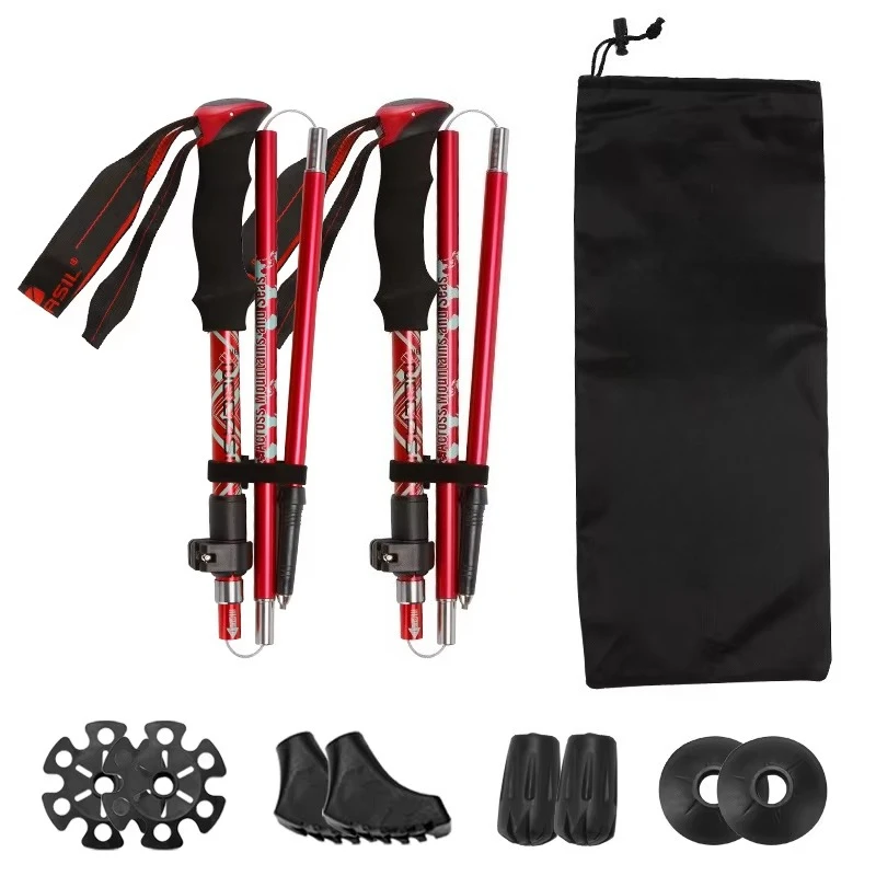 Telescopic Folding Aluminum Alloy Hiking Stick Cross-country Walking Stick with EVA Handle Outdoor Equipment for N82 Suit