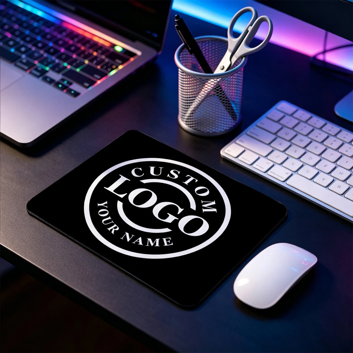 A rectangular mouse pad that can be fully customized with your own unique design. Compact in size and featuring a non-slip rubbe
