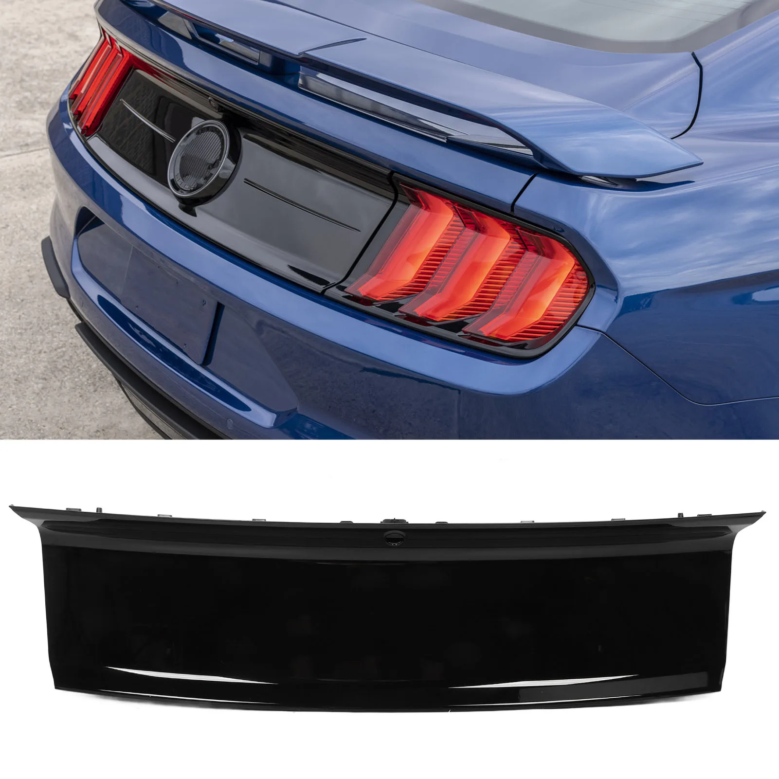 

Car Rear Trunk Decklid Panel Trim Cover Glossy Black Tailgate Bezel Trunk Lid Cover for Ford Mustang 2015 to 2023