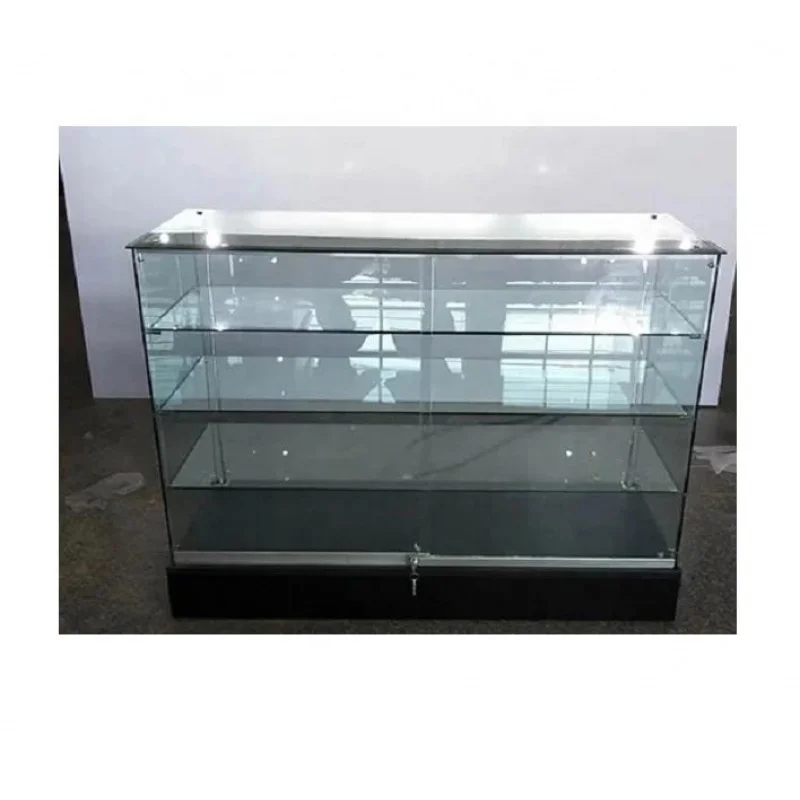 

Custom.48 inch frameless showcase glass display smoke shop showcase with glass shelves