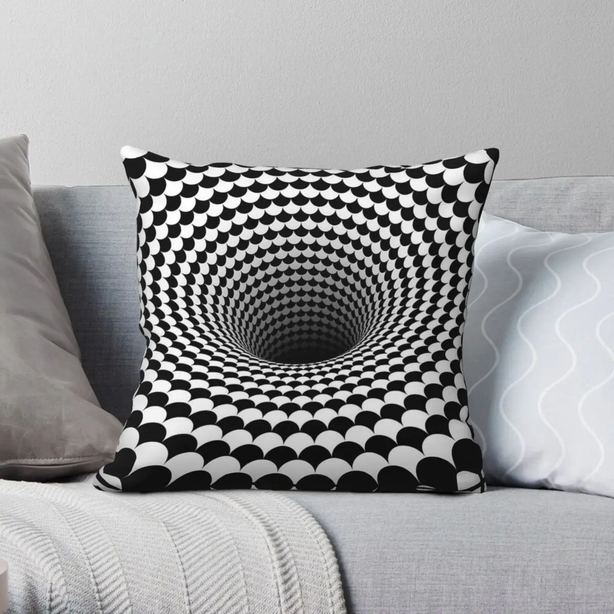 Optical Black White Black Hole Vortex Square Pillowcase Polyester Linen Velvet Creative Zip Throw Pillow Case Car Cushion Cover