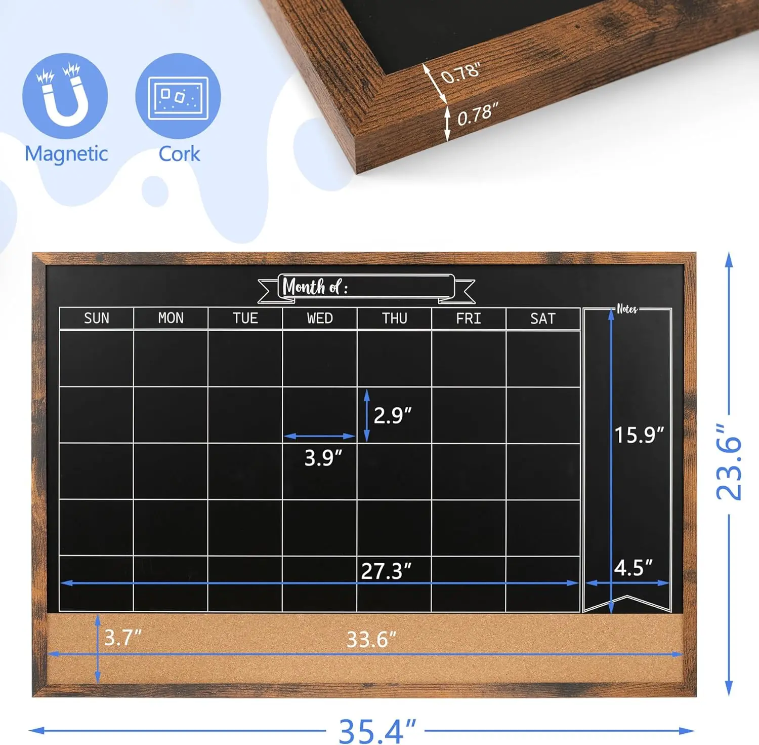 مجموعة تقويم السبورة الشهرية المغناطيسية ولوحة الفلين، مقاس 24 بوصة × 36 بوصة، مثبتة على الحائط للمكتب والمطبخ والمدرسة والمنزل