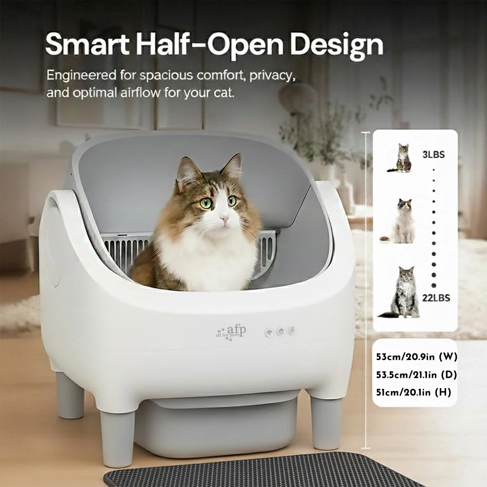 Quiet Smart APP Controlled Semi-automatic Cat Litter Box Odor-Free Open-Top Self-Cleaning Cat Toilet For Multiple Cats Home