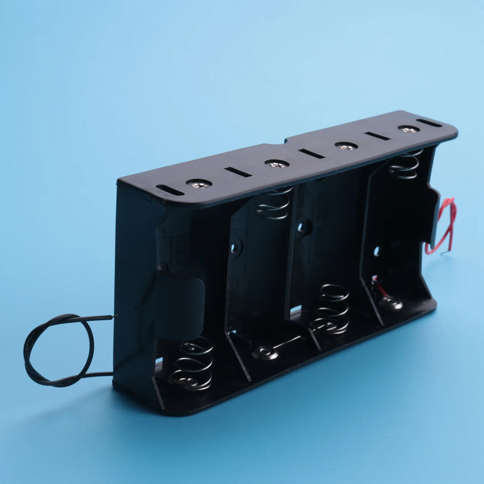 FULL-Spring Clip Black 4 X 1.5V D Size Battery Batteries Holder Case