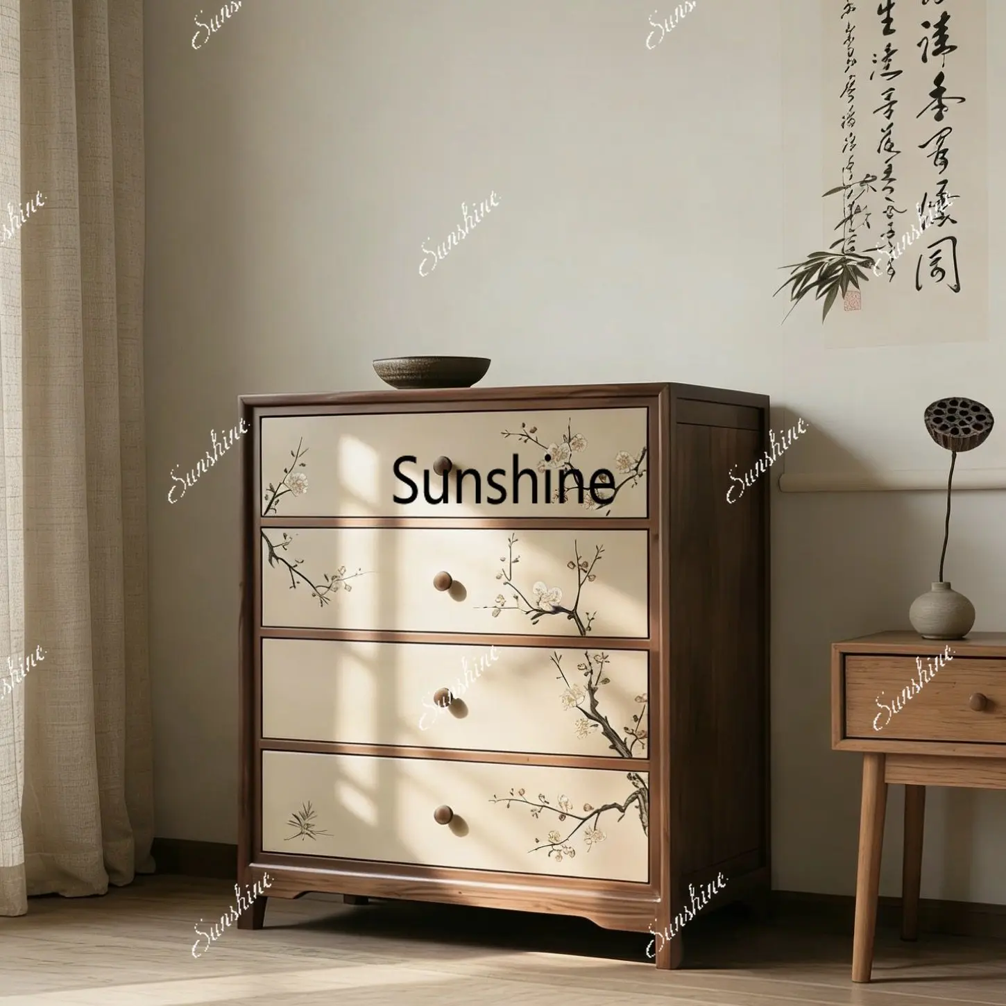 

New Chinese style four-bucket solid wood bedroom locker wall storage cabinet