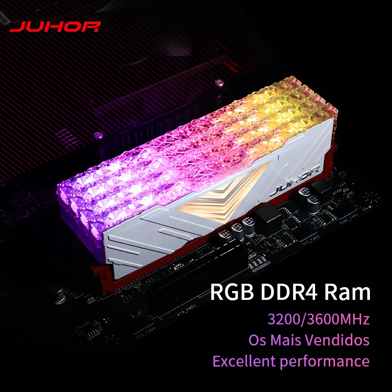 JUHOR Memoria Ram RGB DDR4 8GBX2 16GBX2 3200MHz  3600MHz Kit Dual channel Stunning Desktop Memoria Ram