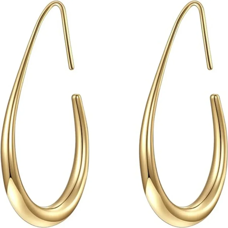 Glossy Minimalist Water Drop Design Hoop Earrings Copper 18K Gold Plated Jewelry Vintage Elegant Style For Women Daily Wear