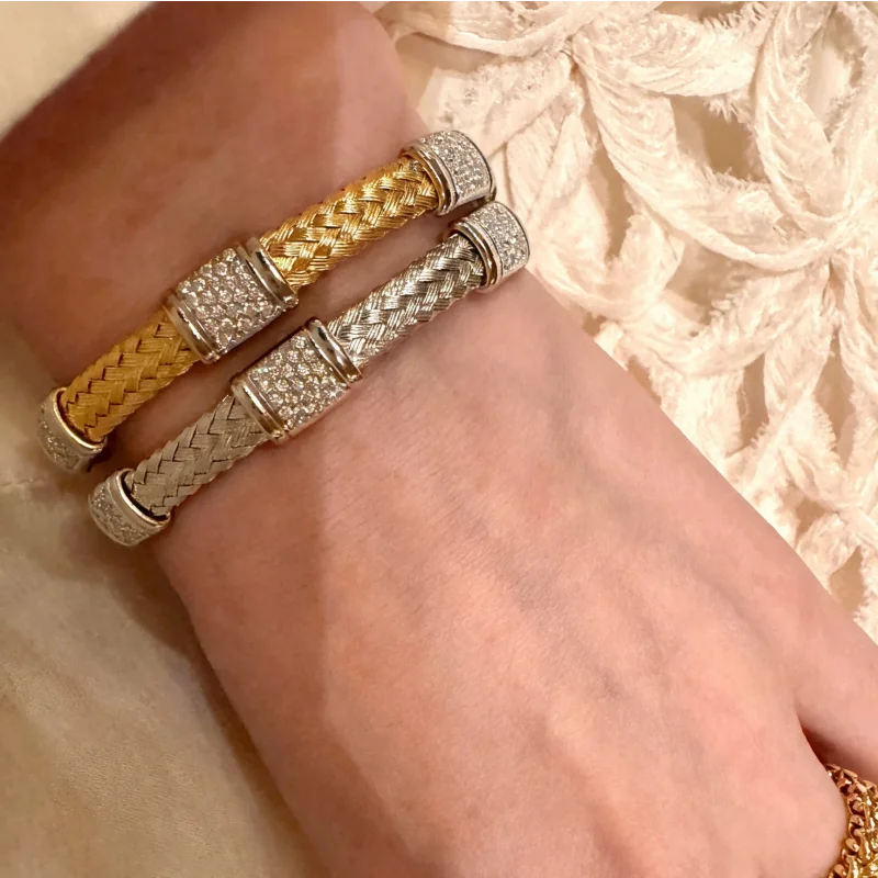 Bellux Braided Mesh Bangle S925 Silver Cubic‑Zirconia Bracelet Luxury Gold Silver Color Woven Bracelets Designer Fine Jewelry