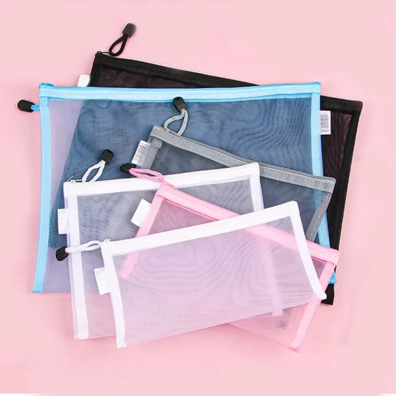 

Women Make Up Makeup Bag A4 Organizer Storage Bags Pouch Black Pink Blue Grey Mesh Cosmetic Bag Toiletry Clear Wash Bags Case