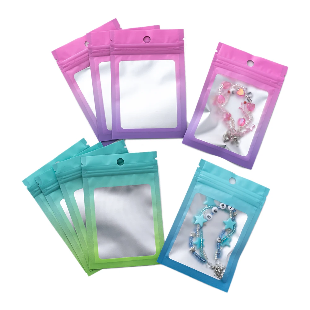 

100Pcs Gradient Bags Resealable With Zipper Plastic Packaging Display Pouch Jewelry Storage Packaging Small Businesses Supplies