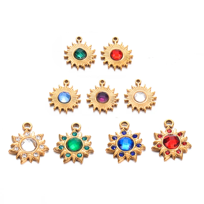 

2pcs 16x19mm Stainless Steel Rhinestone Sun Charms For DIY Jewelry Making Phone Earring Pendant Bracelet Necklace Findings