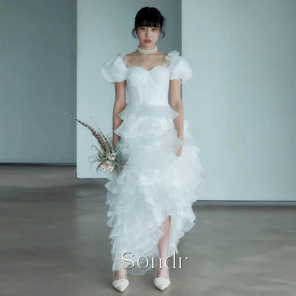 Sondr Modern Muti-layer Ruffles Wedding Dresses with Cape Pleats A Line Strapless Bridal Gowns Floor Length Customized 웨딩드레