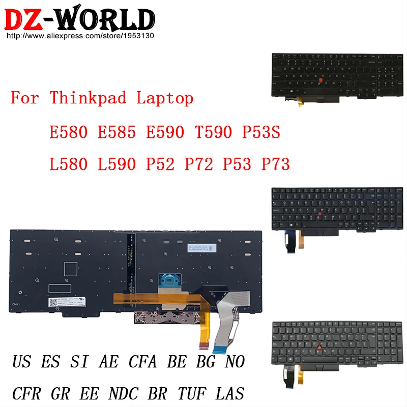 Black Backlit Keyboard For Lenovo Thinkpad E580 E585 E590 T590 P53S L580 L590 P52 P72 P53 P73 01YP613 01YP716 01YP639 01YP604 01