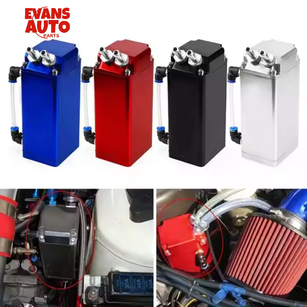 

Aluminum 0.75L Baffled Billet 11MM 16MM Oil Catch Tank Square Reservoir Kit Universal Oil Catch Can