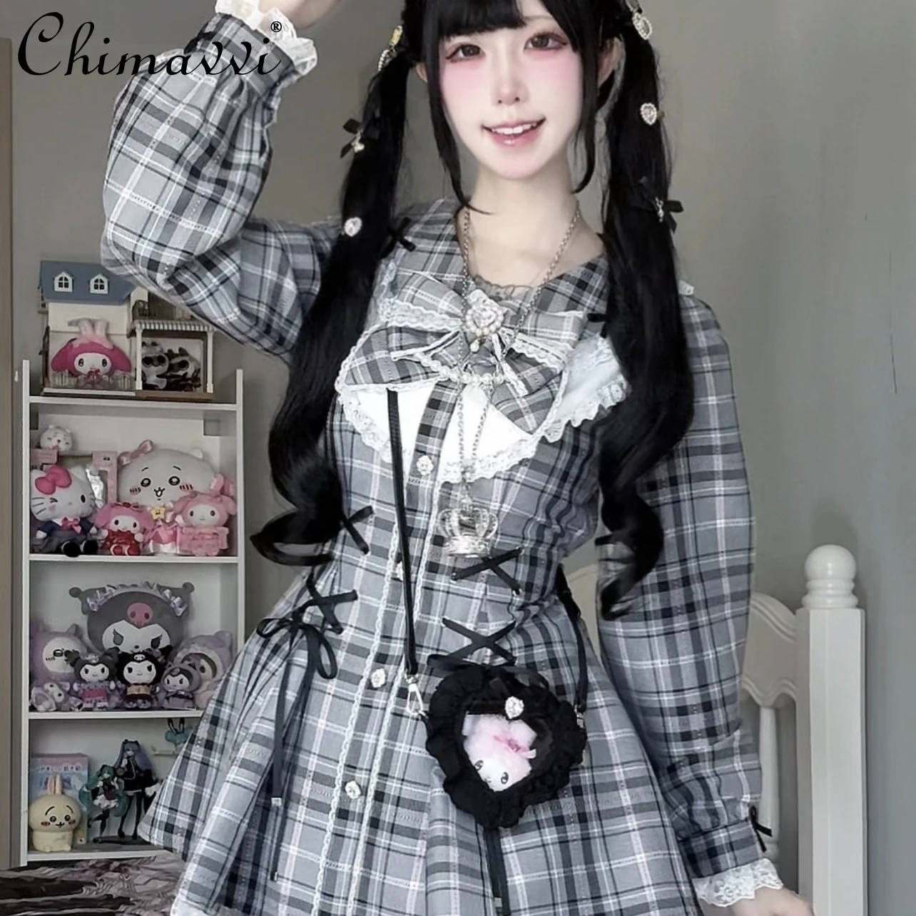 

Japanese Subculture Dress Set Autumn New Mine Series Mass-Produced Long-Sleeve Cute Bow Top + Shorts Lolita Two-Piece Set