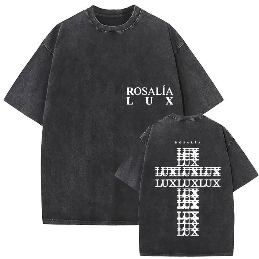 Koszulki Rosalia Lux Tour Album 2025 Vintage Washed Męskie Damskie Casual Oversize Bawełniane Koszulki Modne Koszulki z Nadrukiem Pop