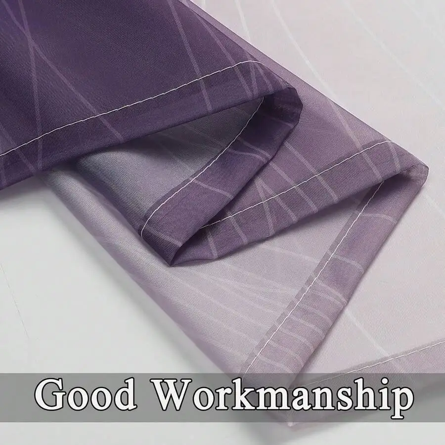 Purple White Ombre Semi Sheer Striped Curtains Light Filtering Privacy Grommet Drapes 52Wx84L 2 Panels