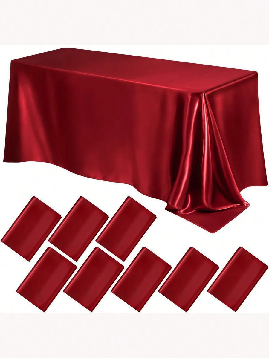 

1pc Satin Rectangular Tablecloth, Smooth Fabric for Party Wedding Dinner Banquet (Burgundy)